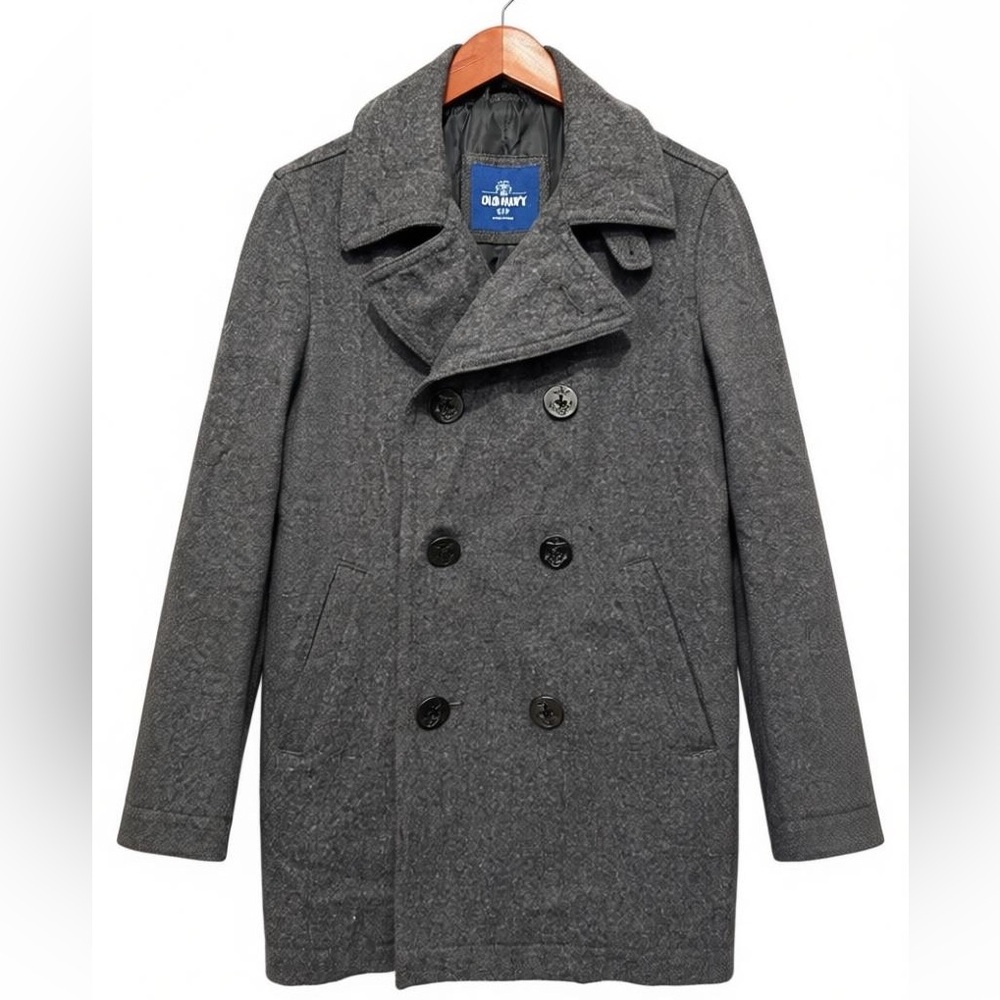 Old Navy Wool Blend Peacoat Men’s Small Charcoal Double Breasted